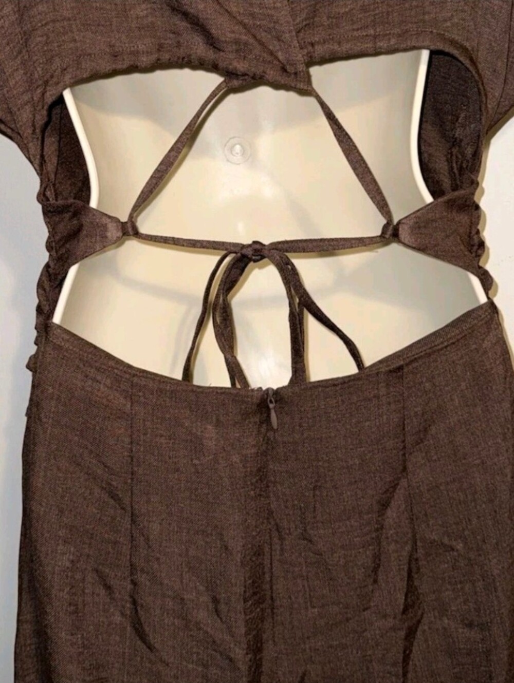 Wide-Leg Back-Tie Jumpsuit in Chocolate Brown - Picture 9 of 11